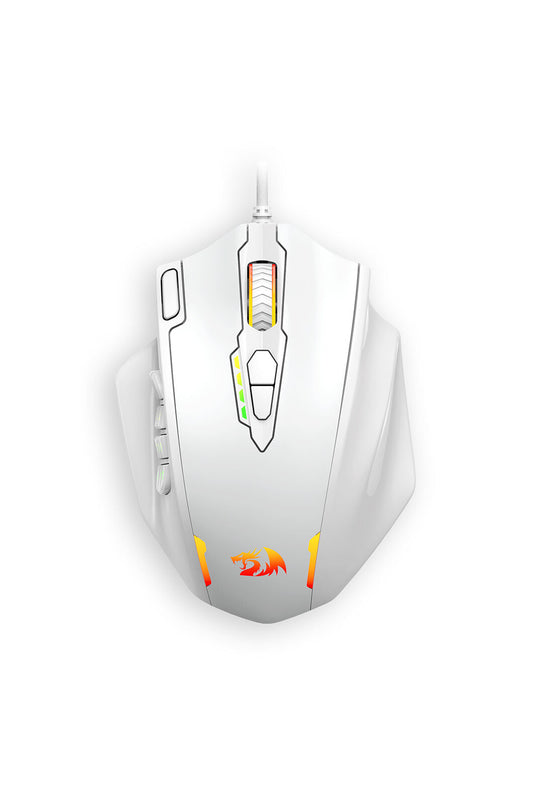 REDRAGON - Redragon M908W Impact White 12,400 DPI MMO Wired RGB Gaming Mouse - white